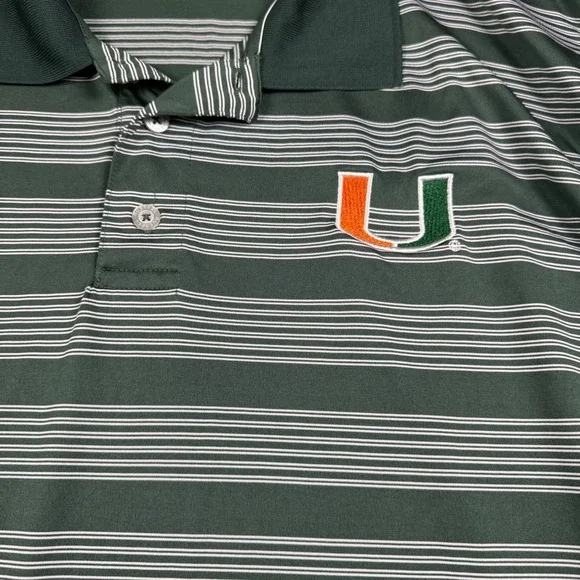 Russell Athletic Men Green Striped Polo Shirt University of Miami U Logo XL - Picture 4 of 10